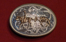 Montana Silversmiths Vintage Engraved Western Cowboy on Horse Buckle