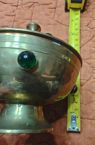 Vintage India Hammered Brass Decorative Bejeweled Trinket Bowl W/Lid EUC - Picture 5 of 12