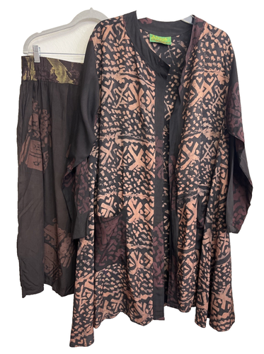 Kusnadi Jacket & Crop Pants Long Sleeve Black Pink VTG Pockets OS Aztec