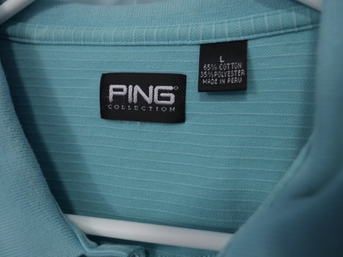 Ping Herren Polo Kurzarm Golfshirt - blau gestreift Cot/Poly Größe Lg - I763a - Bild 7 von 10