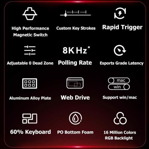 Madlions MAD 68U RGB Black Gaming Keyboard Magnetic Switch Rapid Trigger - Foto 2 di 9