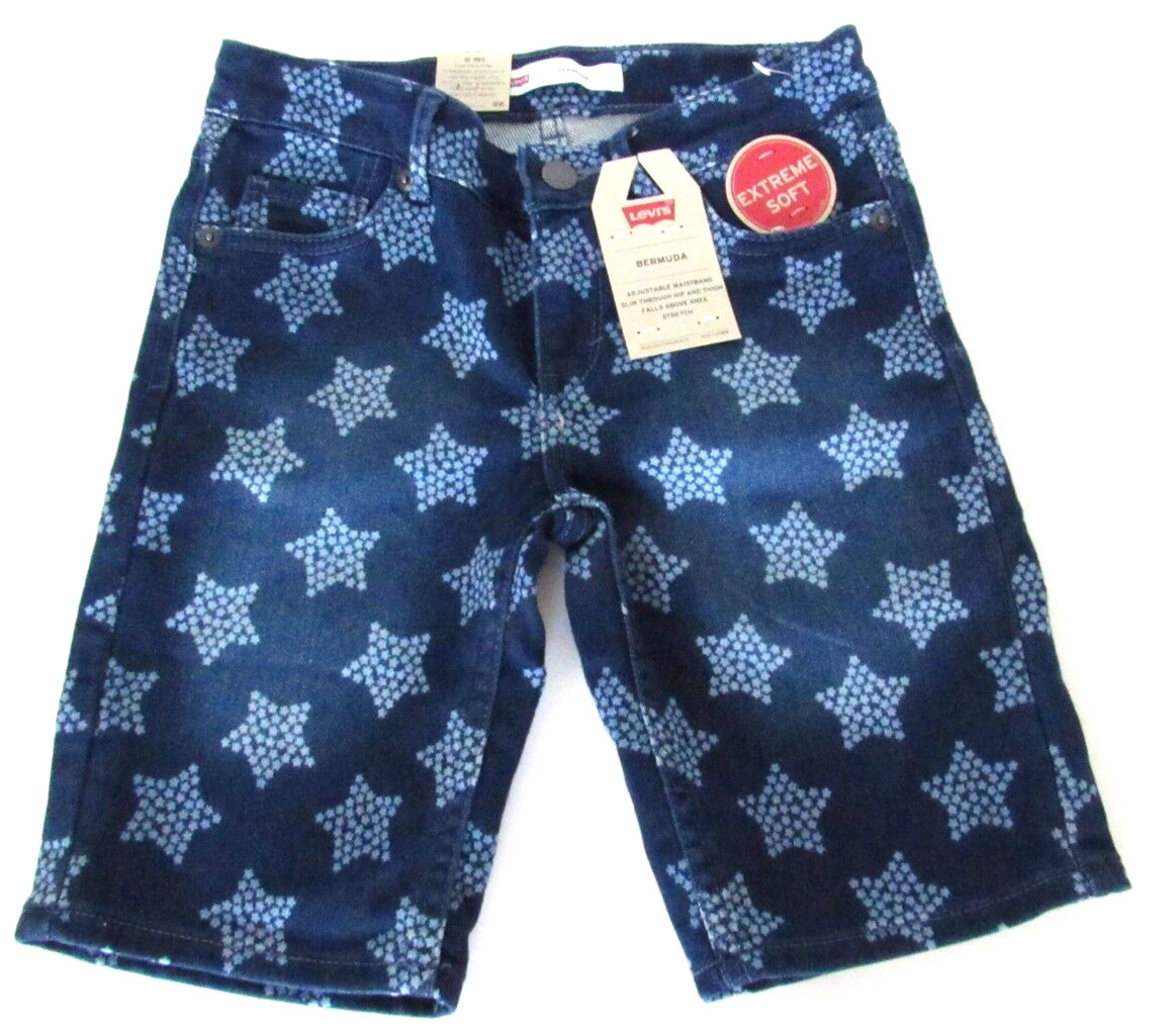 Шорты-бермуды LEVIS Girls Blue Denim Star Stretch с регулируемым поясом, 10 НОВЫХ МОДЕЛЕЙ