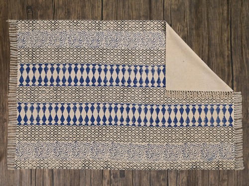 Handwoven 4x6 Ft Cotton Block Printed Low Pile Non-Slip Rugs for Living Room - Picture 3 of 8
