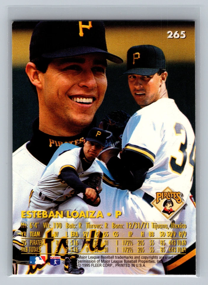 1996 Fleer Ultra - Esteban Loaiza #265 Pittsburgh Pirates Rookie Baseball Card - Image 2 of 2