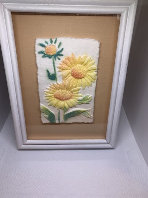 Vintage Hand Cast Paper Framed Art Sunflower Floral Multicolor Gigi Graphics Vintage Hand Cast Paper Framed Art Sunflower Floral Multicolor Gigi Graphics