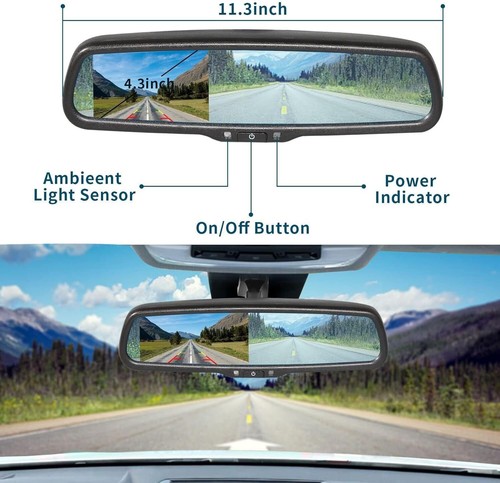 4.3 Inch Car Rear View Mirror Monitor Fish-eye Lens Reversing Camera No1 Bracket - Picture 4 of 21