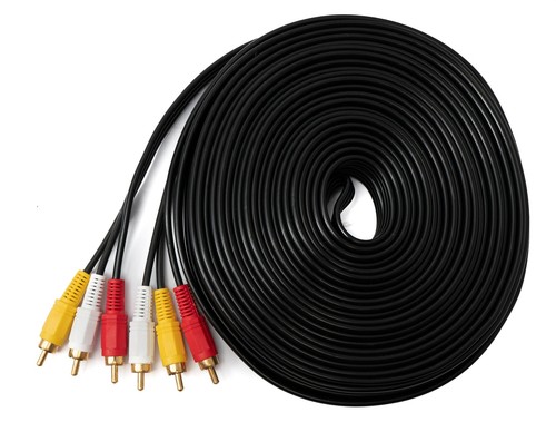 Cinch 3 RCA Cable 15 m Plug to Plug Stereo & Composite AV Adapter Black - Picture 2 of 4