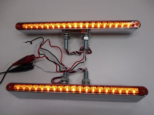 Pair of 12"L Amber / Amber LED Double Face Truck Semi Trailer Light Bars /3 Wire - Picture 2 of 4