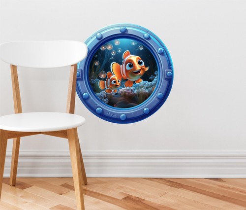 Clownfish #2 Cartoon Porthole 3D Window Wall Decal Removable Wall Sticker - Picture 4 of 6