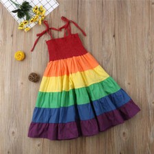 Children'S Skirt Summer Girls Rainbow Dress Suspender Princess Dress