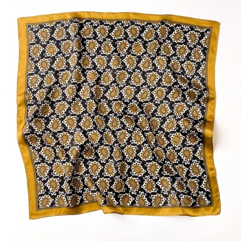 100% шелк квадратный шарф женщин винтажный шейный платок надежном красный пейсли желтый 53 * 53 см - Изображение 3 из 4