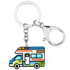 Acrylic Green RV Motorhome Car Keychains Purse Bag Key Ring Jewelry Charms Gifts