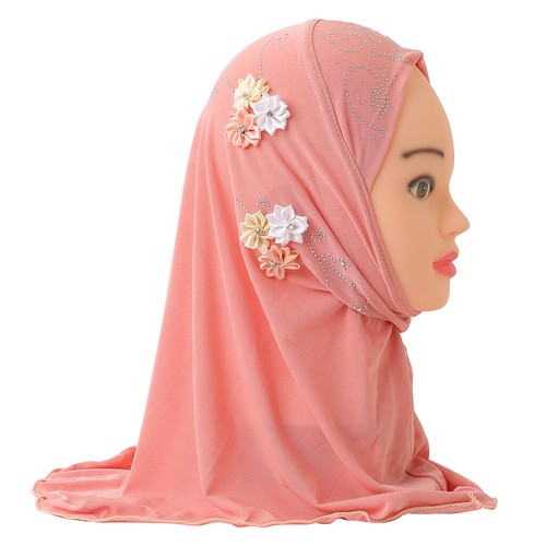 Girls Kids Muslim Rhinestone Hijab Hats Islamic Scarf Caps Shawls Amira Head 2-6 - Picture 2 of 27