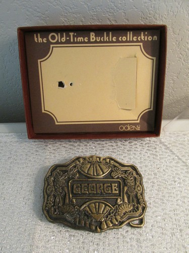 BRASS BELT BUCKLE "GEORGE" ORIGINAL BOX ODEN TIME EMBOSSED BIRTHDAY NAME - Picture 4 of 8