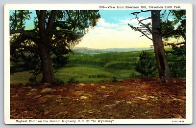 US 30, Lincoln Highway's Highest Point, Wyoming Vintage Postcard