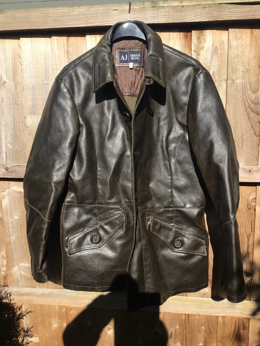 Mens Faux Leather Vintage Armani Jeans Jacket Size 40 Rare eBay