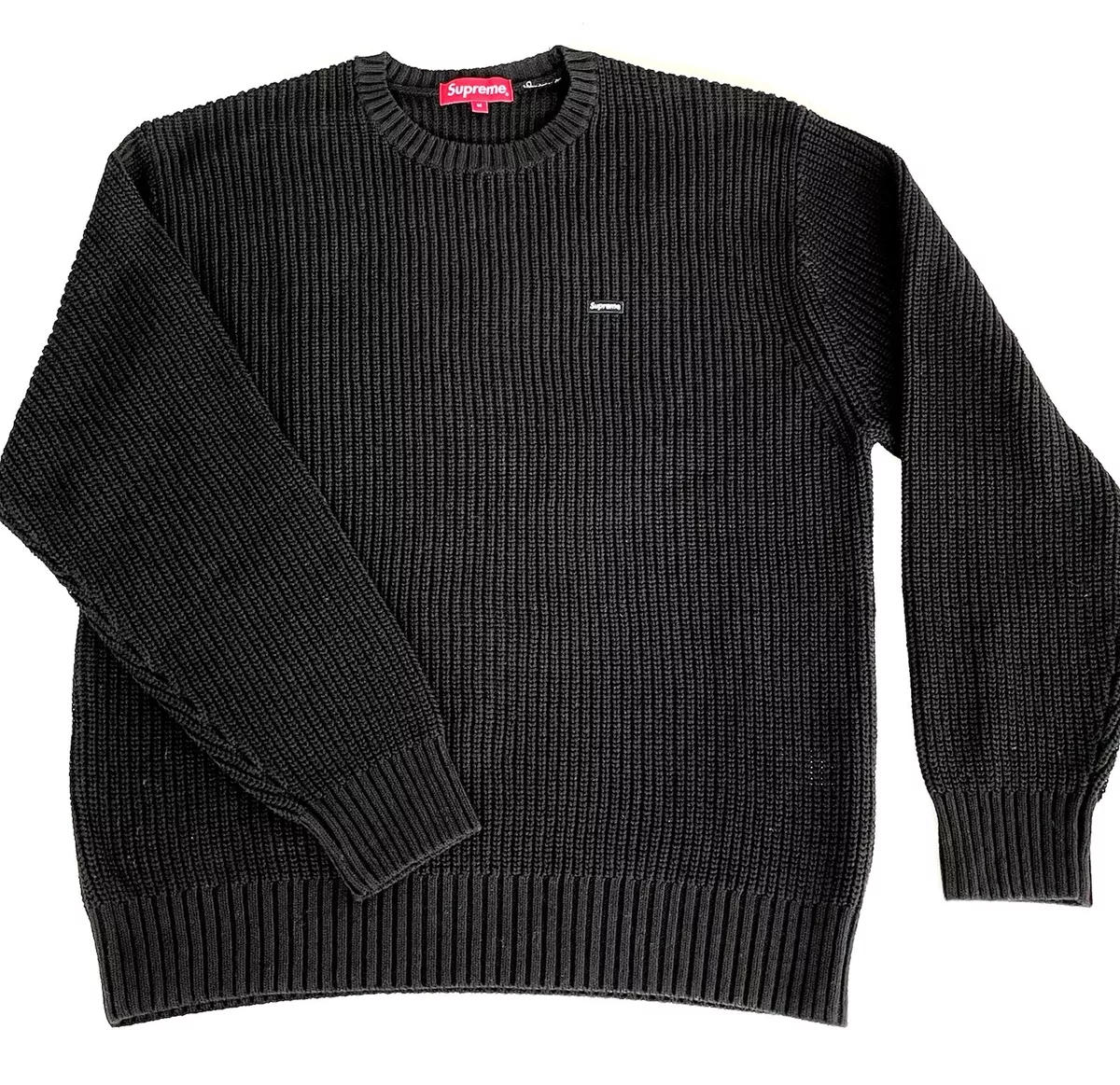 BRAND NEW SUPREME Small Box Logo Black Textured Knit Sweater MEDIUM