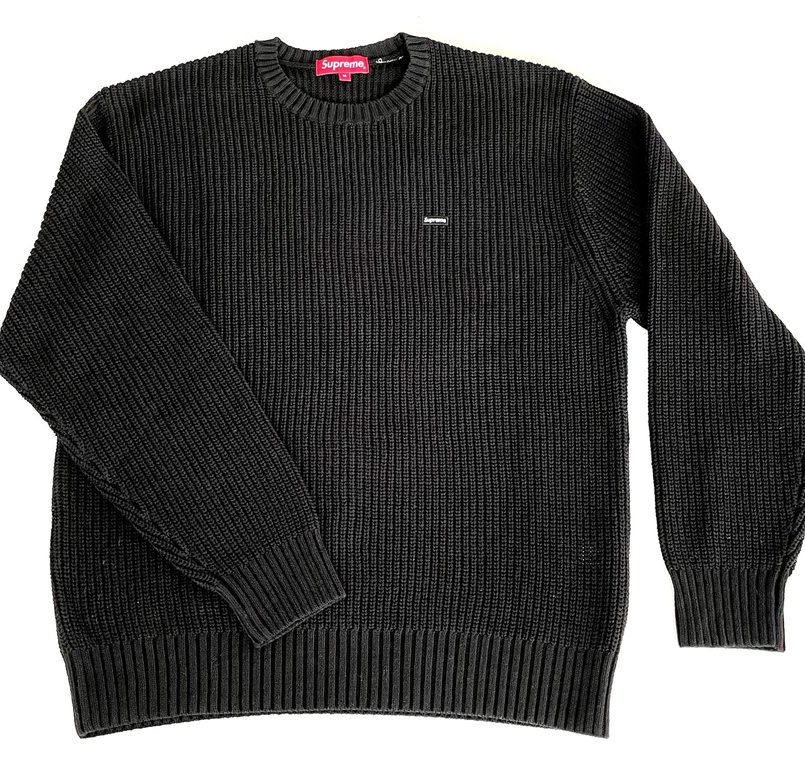 Pull tricoté noir texturé logo petite boîte SUPREME neuf