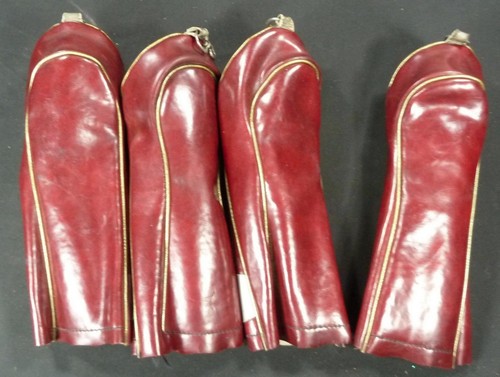 Vintage Faux Leather Vinyl Golf Club Head Covers 1, 3, 4, 5 Burgundy Grey - Picture 4 of 4