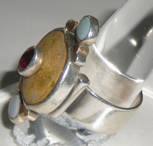 Sterling silver and gold nugget artisan ring, size 7 - Picture 2 of 3