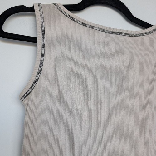 Y2K Contrast Stitch Knit Tank Top Neutral Faux Layered Scoop Neck Grunge Sz M - Picture 10 of 15