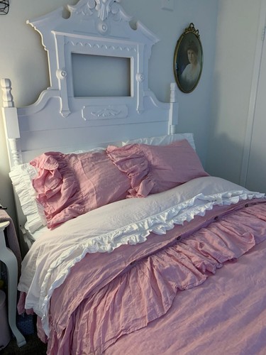 Organic Linen ruffled Pillowcase on one side frill Pillow Sham slip cover bed - Picture 5 of 9