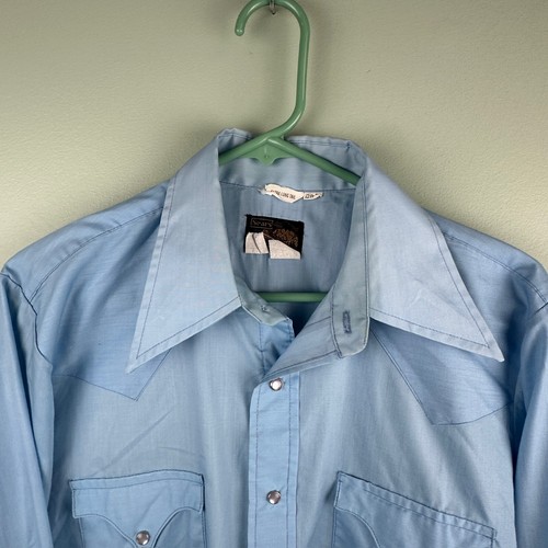 Camicia uomo Sears Black Label Pearl Snap 15 1/2 - 32 blu manica lunga western - Foto 2 di 9