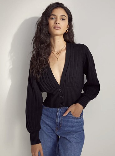 Schwarze Aritzia Wilfred Plunge Strickjacke Pullover Gr. XS