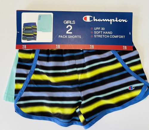 Girls shorts size 7/8 lot of 2 pack CHAMPION seafoam blue NEW (ss7) - Picture 1 of 2