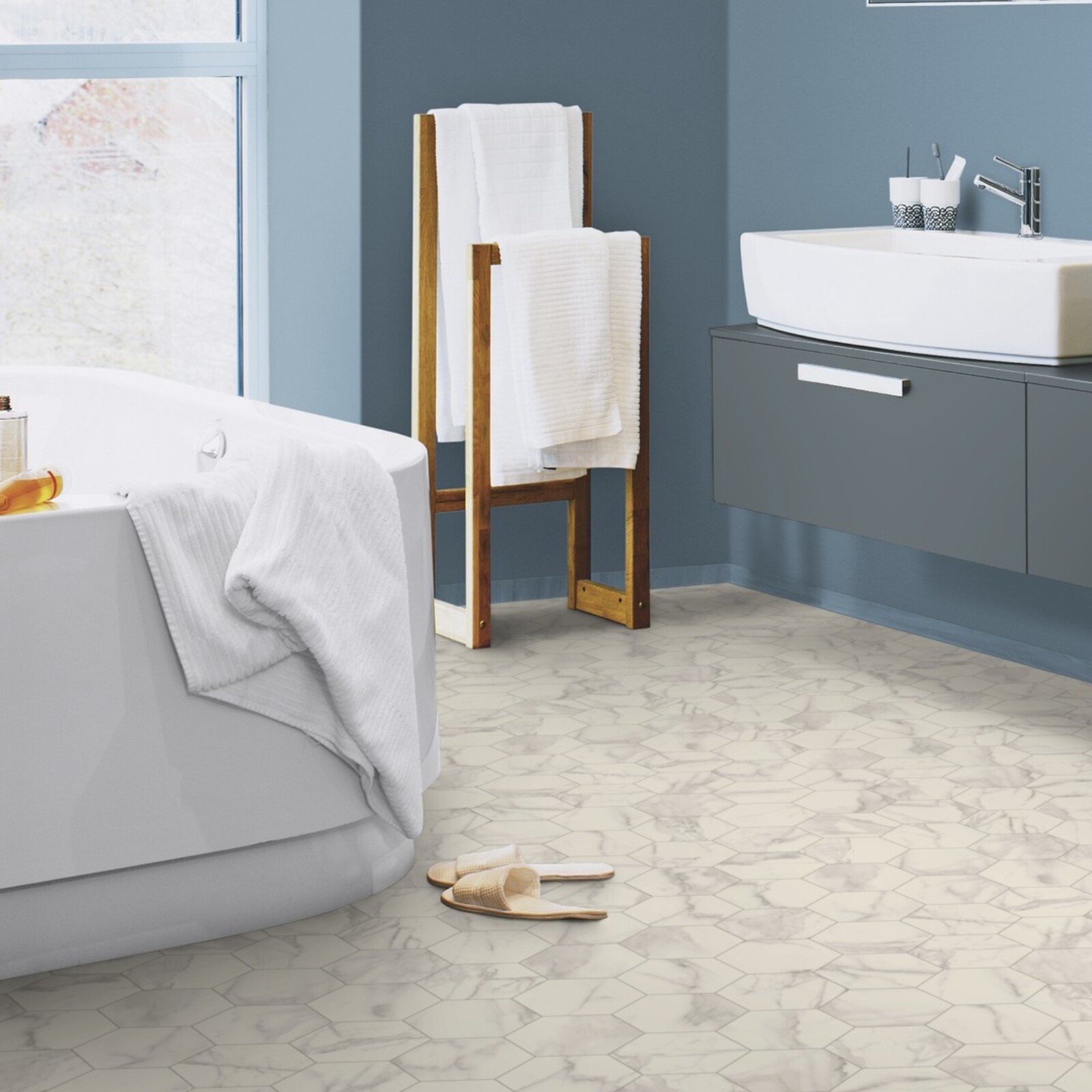 White Marble Vinyl Flooring Cheap Foam Sheet Lino Bathroom Kitchen Floor Tiles | eBay UK