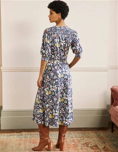 Vestido midi jersey cuello calado BODEN AZUL MARINO FLORAL REINO UNIDO 16P NUEVO D0129 D20 - Imagen 5 de 6
