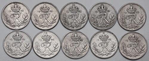 DENMARK 10 Ore 1948-57, 10 pcs lot KM 841, Very Fine condition - Picture 1 of 2