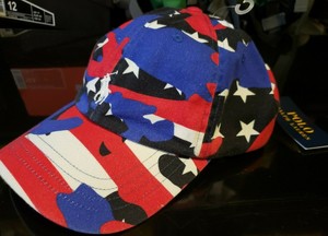 red white and blue polo hat
