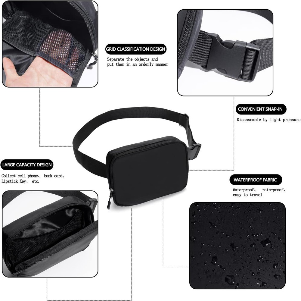 Women's Black Belt Bag - Stylish Crossbody Fanny Pack for Everyday Use