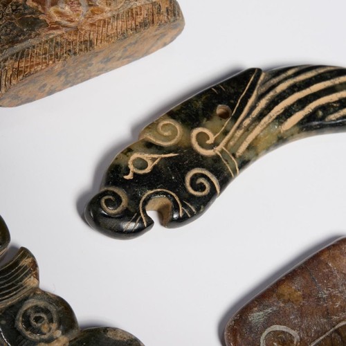 Chinese Antique Archaic Style Carved Jade Charms Toggles Pendants 4pc Lot - Picture 3 of 6