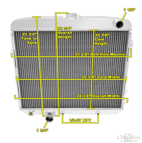 Radiador Supply Champion 4 filas todo aluminio para motor Ford Custom V8 1967 - Imagen 1 de 7