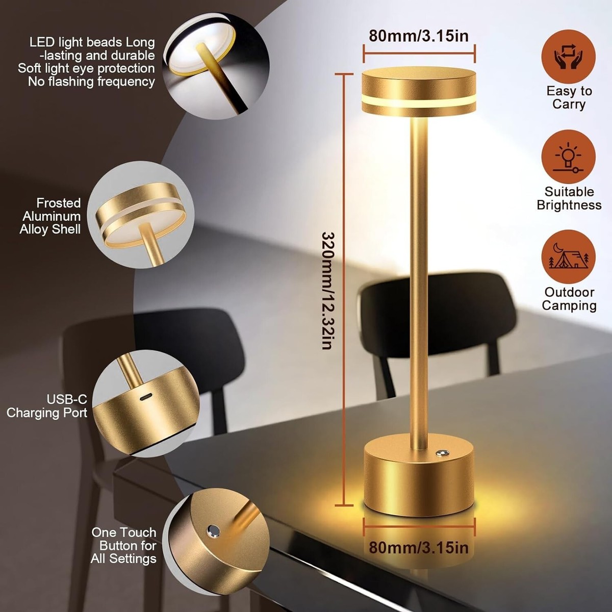 Rechargeable Cordless Table Lamp,Portable Battery Powered