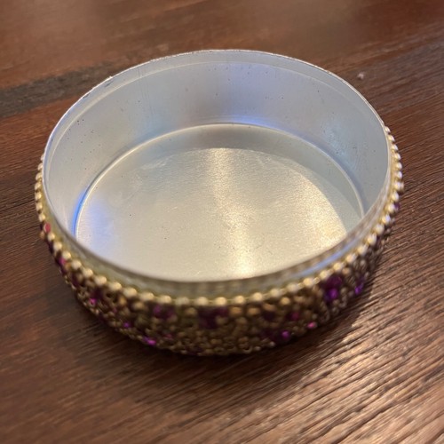 Jeweled Tin Trinket Keepsake Box Magenta Gold 2.5" - Picture 5 of 9