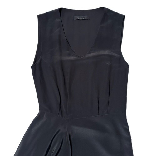 Vestido All Saints Vista Mezcla Seda Asimétrico Sin Mangas Negro Talla 0 - Imagen 4 de 6