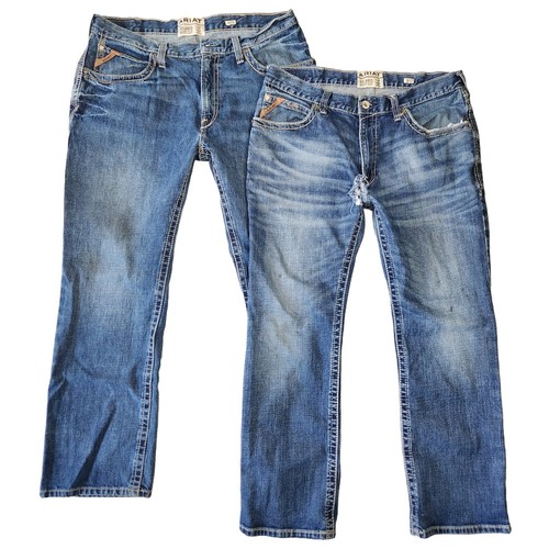 Ariat M4 Relaxed Boot Cut Jeans Mens 38 Distressed Cowboy Western Thick Stitch