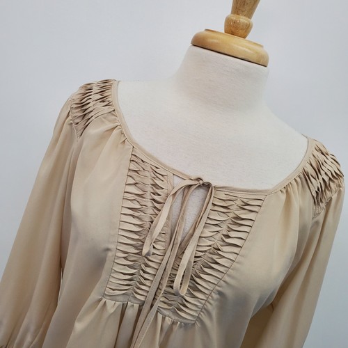 Blusa Top Campesina Daniel Rainn Mujer Beige Transparente Grande Manga 3/4 Cuello Cerradura - Imagen 5 de 15
