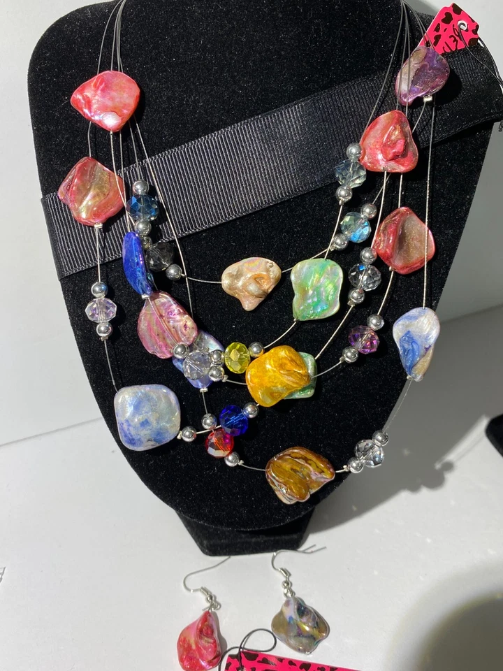 COLLAR BETSEY JOHNSON 4 HEBRAS Y ER MULTICOLOR ÁGATA Y CRISTALES PLATA Foto 4 de 4