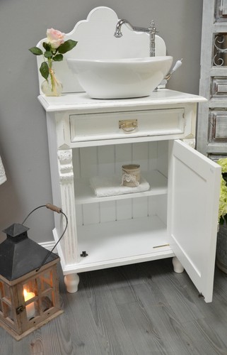 Gäste-Waschtisch shabby-chic mit Keramikwaschbecken Badmöbel Landhausstil - Bild 4 von 9