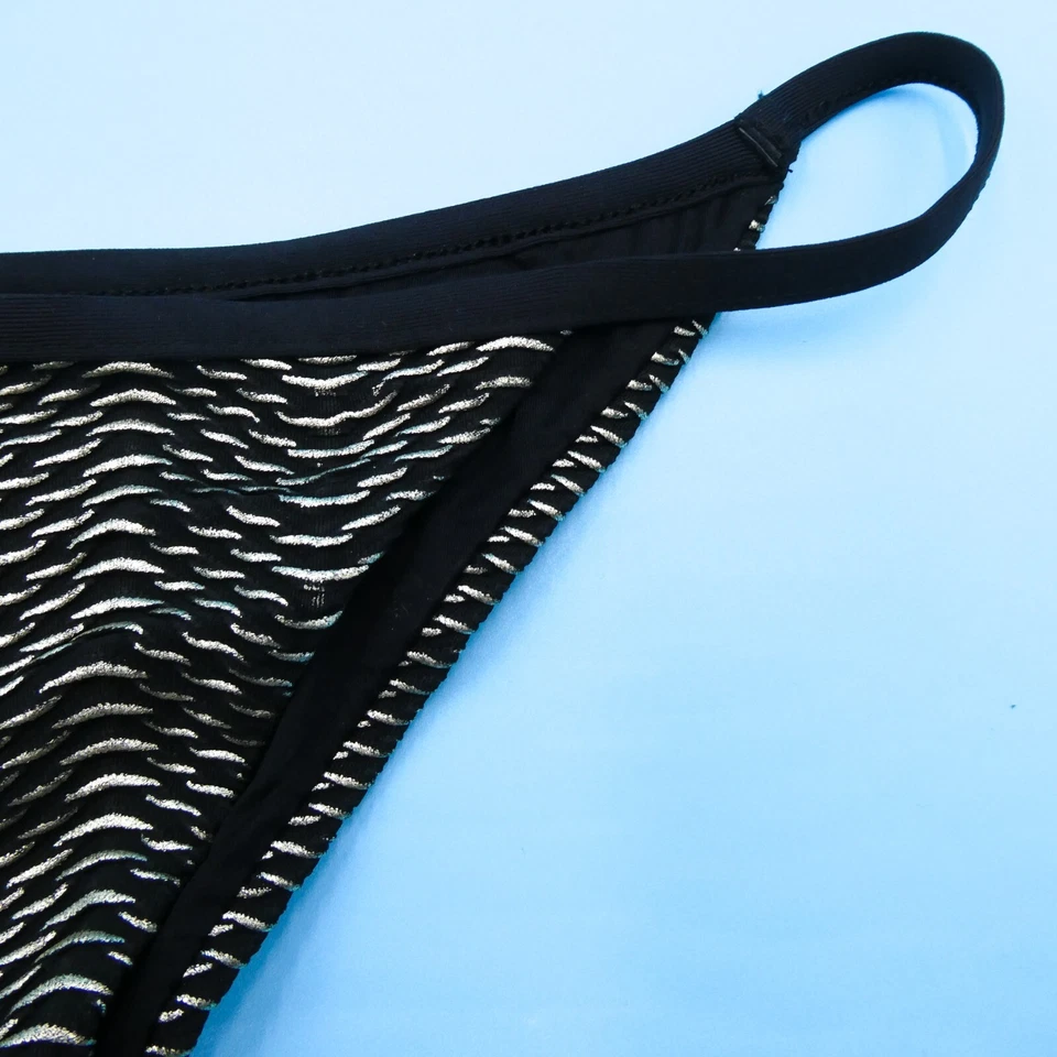 Miss Bikini Luxe Mediano Negro Plateado Tanga Playa Nadar Mujeres Bikini Parte Inferior Verano Foto 4 de 4