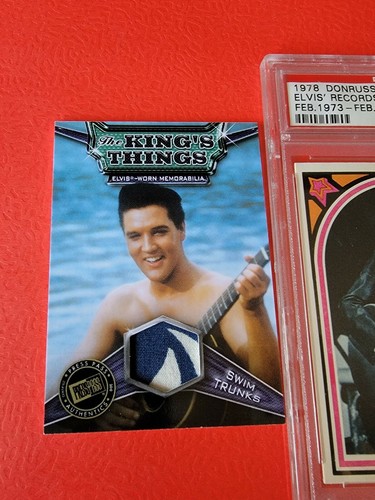 ELVIS PRESLEY WORN SWIM TRUNKS SWATCH RELIC CARD & 1978 DONRUSS ELVIS PSA MINT 9 - Picture 2 of 6