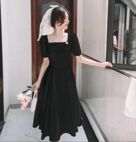 Vestido de fiesta de graduación mangas abullonadas con cuentas perlas cuello cuadrado para mujer cóctel  - Imagen 14 de 15