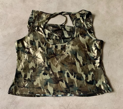 DOROTHY PERKINS top sz 18 Cowl Neck Open Back Camouflage Cropped Stretchy - Picture 7 of 9