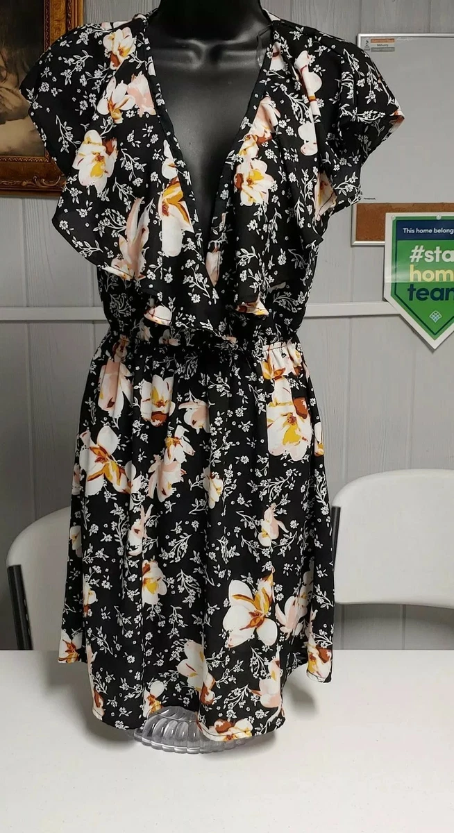 Charlotte Russe Women's Size S Black Floral Dress 100% Polyester