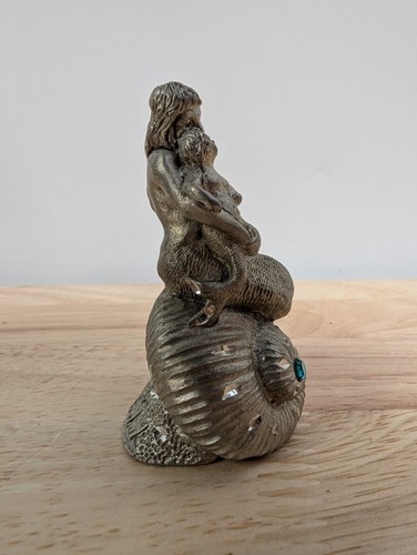 Vintage Pewter Metal Fantasy Mermaid W/ Child Jewel Figurine - 1994 - BKS - Picture 2 of 9