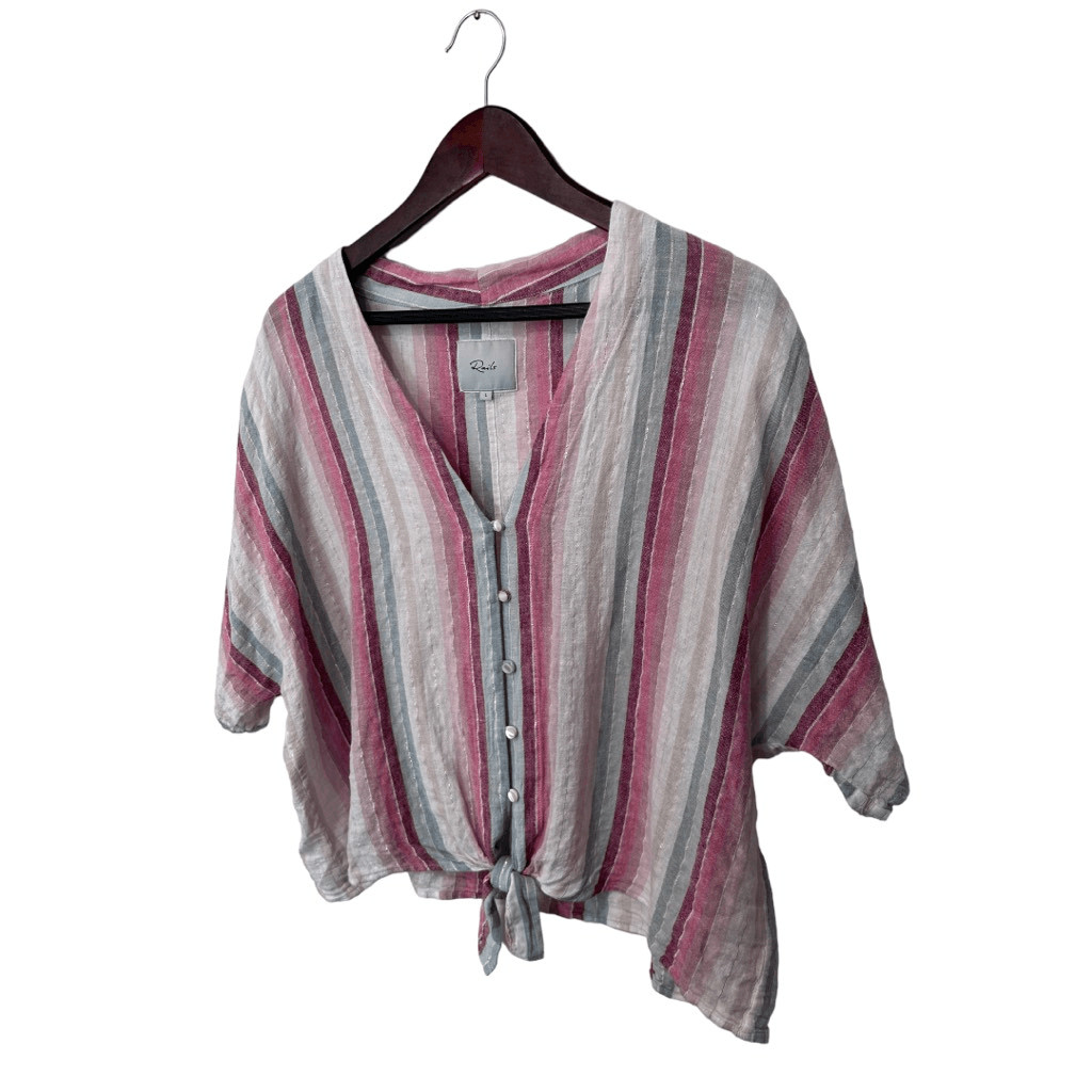 Rails Thea Tie Front Striped Linen Blend Shirt Tr… - image 4